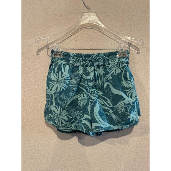 Athleta Girls Size 12/L Floral‎ Drawstring Athletic Shorts Blue - Picture 1 of 4